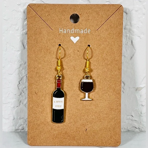 Wine Bottle & Glass Mis-match Earrings - Picture 8 of 9